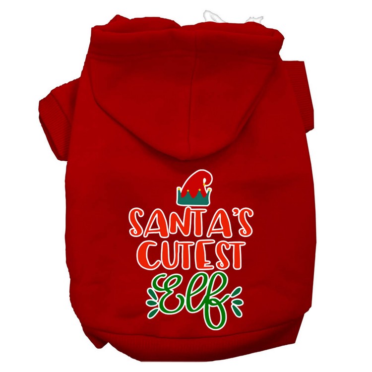 Santa's Cutest Elf Screen Print Dog Hoodie Red XL